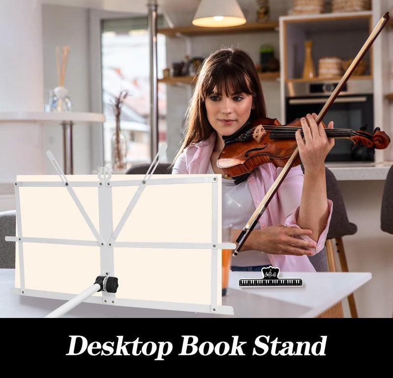DkOvn 1 Pack Music Stand, 2 in 1 Dual-Use Folding Sheet Music Stand, Lightweight Portable Adjustable Desktop Book Stand with Music Sheet Clip Holder & Carrying Bag - Image 3